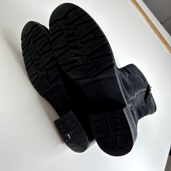 Stuart Weitzman Black Suede Mid-Calf Boots Cheetah Print Round Toe Booties 4 - Picture 10 of 16